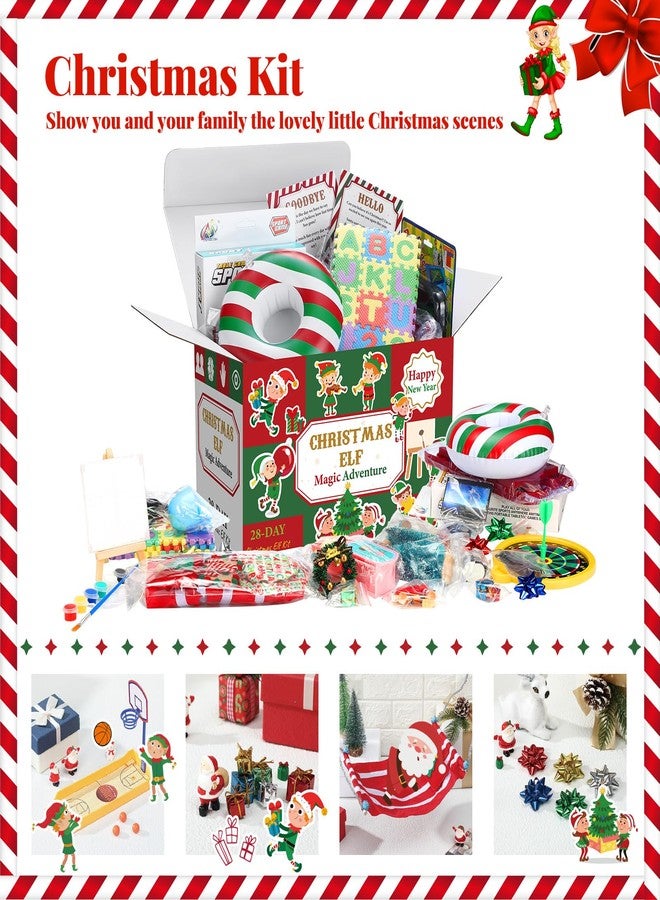 Hollowfly Elf Kit 24+4 Days of Christmas 2025, 28 Days of Elf Magic Kit, Holiday Advent Calendar, Xmas Countdown Box Include Daily Elves Scene Prop, Card Accessories for Christmas Decor(Stripe) - Image 2